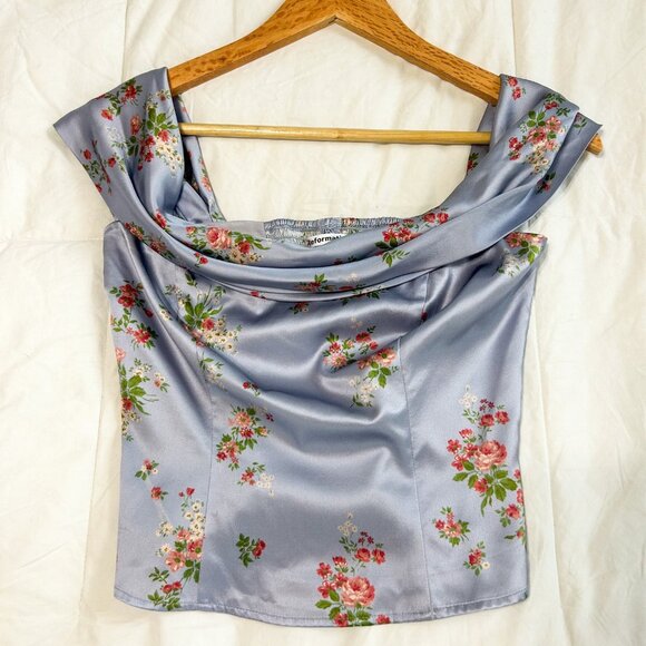 NWOT Reformation Lux Off-Shoulder Floral 100% Silk Top Size 2 Lilac Print - Picture 2 of 9